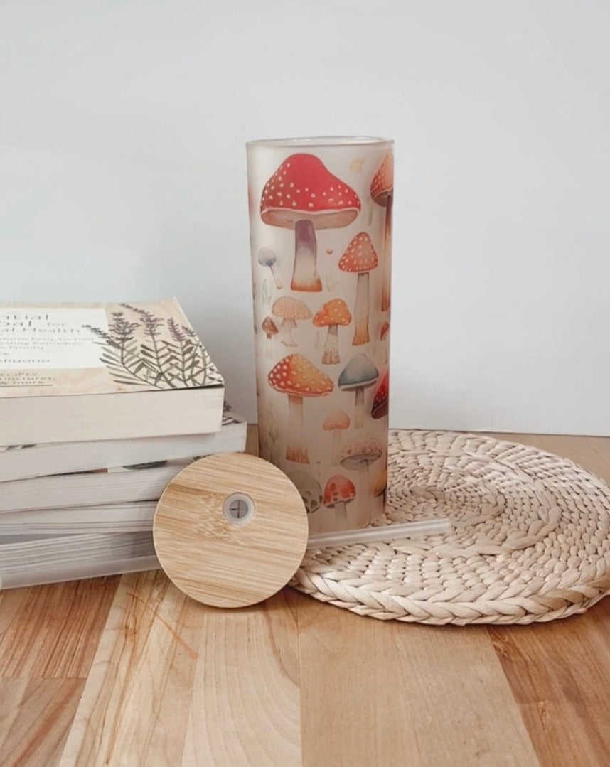 Mushroom Glass Tumbler- 25oz Frosted Glass