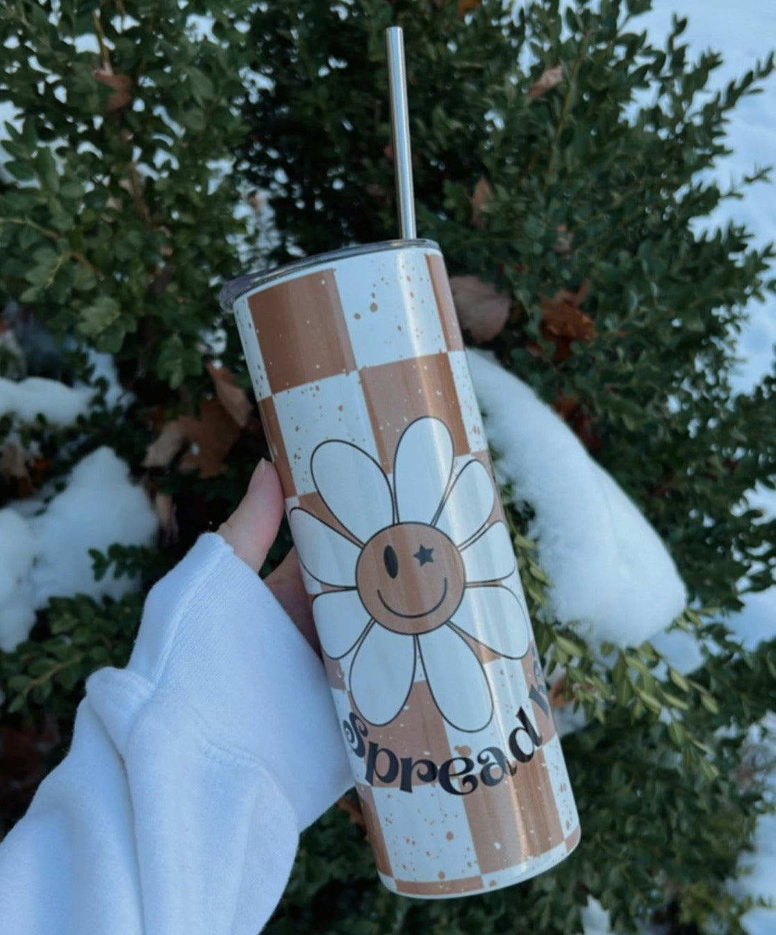 Spread Kindness Checkered Flower 20oz Stainless Steel Tumbler