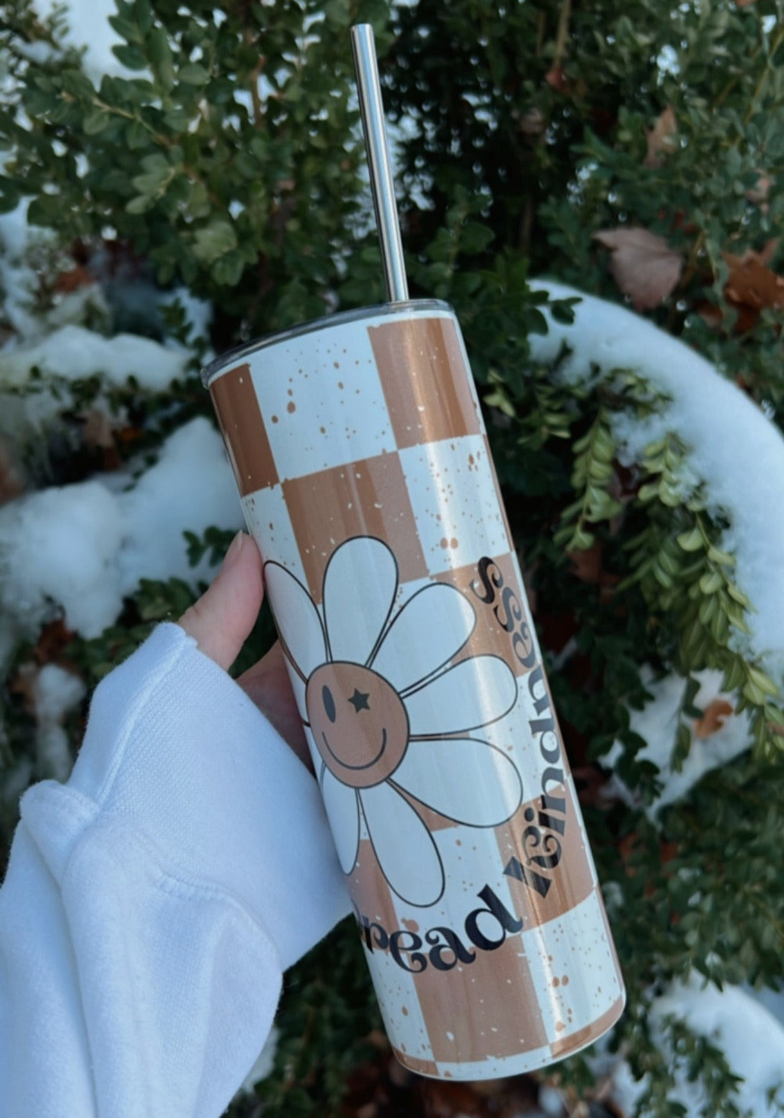 Spread Kindness Checkered Flower 20oz Stainless Steel Tumbler